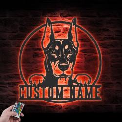 personalized doberman pinschers home decor metal wall art led light