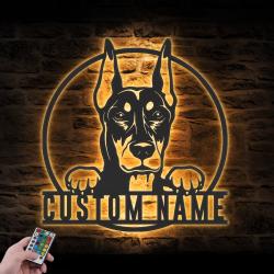 personalized doberman pinschers metal wall art led light