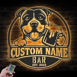 personalized funny pitbull thirsty beer pub metal wall art led light