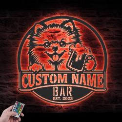personalized funny pomeranian beer sign metal wall art led lig