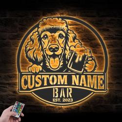 Custom Funny Poodle Beer Pub Metal Wall Art LED Light