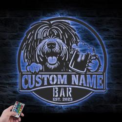 personalized funny puli thirsty dog bar metal wall art led light