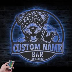 personalized funny pumi bar decor metal wall art led light