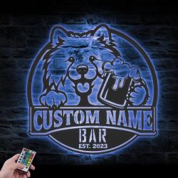 personalized funny samoyed bar decor metal wall art led light