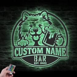 personalized funny samoyed beer sign metal wall art led light