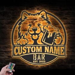 personalized funny samoyed thirsty beer pub metal wall art led light
