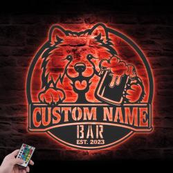 personalized funny samoyed thirsty dog bar metal wall art led light