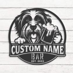 Custom Funny Schapendoes Thirsty Beer Pub Metal Wall Art LED Light