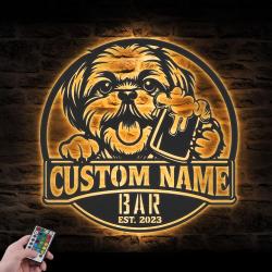 personalized funny shih tzu thirsty beer pub metal wall art led li