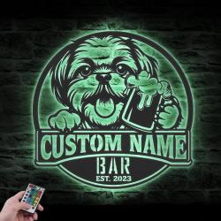 Custom Funny Shih Tzu Thirsty Beer Pub Metal Wall Art LED Light