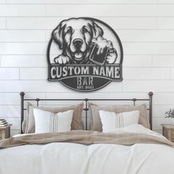 Custom Golden Labrador Retriever Thirsty Beer Pub Metal Wall Art LED Light