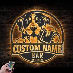 Custom Greater Swiss Mountain Thirsty Beer Pub Metal Wall Art LED Light