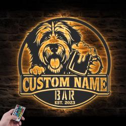 Custom Polish Lowland Sheepdog Thirsty Beer Pub Metal Wall Art LED Light