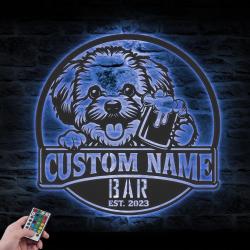Custom Pomapoo Doodle Thirsty Beer Pub Metal Wall Art LED Light