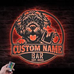 personalized portuguese water bar decor metal wall art led lig