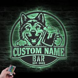 personalized saarloos wolfdog bar decor metal wall art led lig