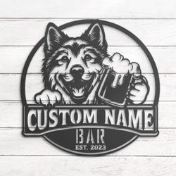 personalized saarloos wolfdog bar decor metal wall art led