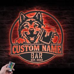 personalized saarloos wolfdog beer sign metal wall art led lig