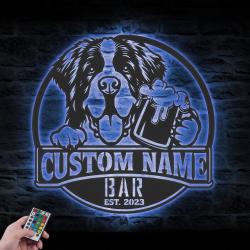 personalized saint bernard bar decor metal wall art led light
