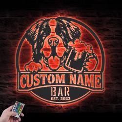 personalized saint bernard beer sign metal wall art led light
