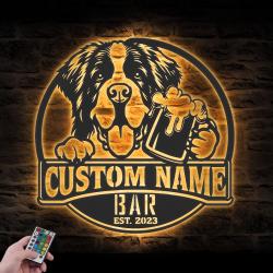 personalized saint bernard thirsty beer pub metal wall art led light