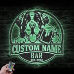 personalized saint bernard thirsty dog bar metal wall art led light