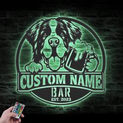 Custom Saint Bernard Thirsty Beer Pub Metal Wall Art LED Light