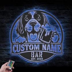 personalized saint usuge spaniel thirsty dog bar metal