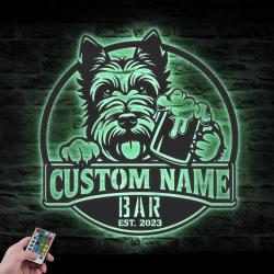personalized scottish terrier bar decor metal wall art led ligh