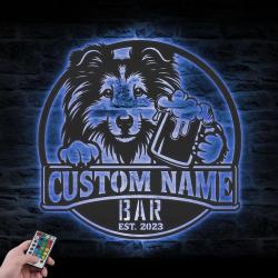 personalized shetland sheepdog bar decor metal wall art led