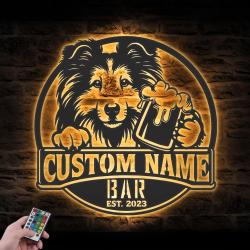 personalized shetland sheepdog thirsty beer pub metal wall a