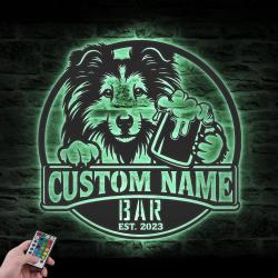 personalized shetland sheepdog thirsty dog bar metal wall ar