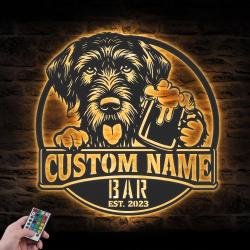 Custom Slovak Wirehaired Pointer Thirsty Beer Pub Metal Wall Art LED Light