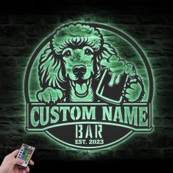 personalized standard poodle bar decor metal wall art led light