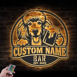 personalized standard poodle thirsty beer pub metal wall art led ligh
