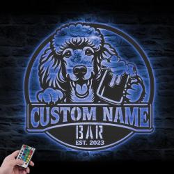 personalized standard poodle thirsty dog bar metal wall art led light