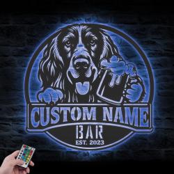 personalized sussex spaniel bar decor metal wall art led light