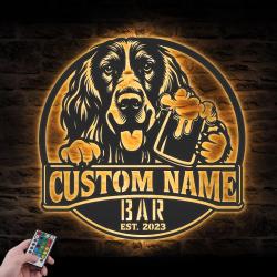 personalized sussex spaniel thirsty beer pub metal wall art led light
