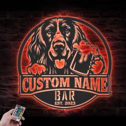 personalized sussex spaniel thirsty dog bar metal wall art led light