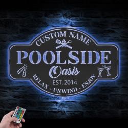 poolside oasis custom metal wall art led light tiki bar name sign 3
