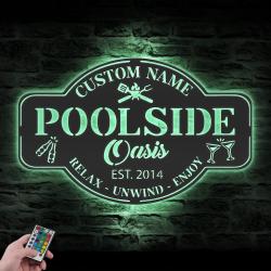 poolside oasis custom metal wall art led light tiki bar name sign 4