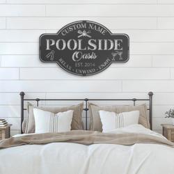 poolside oasis custom metal wall art led light tiki bar name sign 5