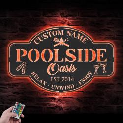 poolside oasis custom metal wall art led light tiki bar name sign 6