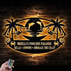 poolside tiki bar custom metal wall art led light sunset name sign 2