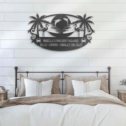 poolside tiki bar custom metal wall art led light sunset name sign 3