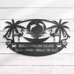 poolside tiki bar custom metal wall art led light sunset name sign 4