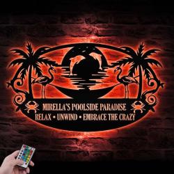 poolside tiki bar custom metal wall art led light sunset name sign 6
