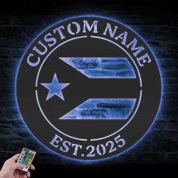 puerto rico flag custom metal wall art led light 3