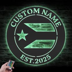 puerto rico flag custom metal wall art led light 4