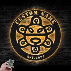 Puerto Rico Taino Sun Sol God Symbol Custom Metal Wall Art LED Light